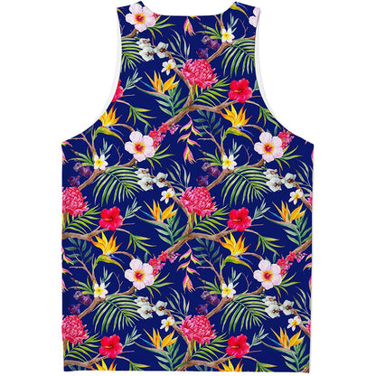 Watercolor Tropical Flower Pattern Print Men's Tank Top