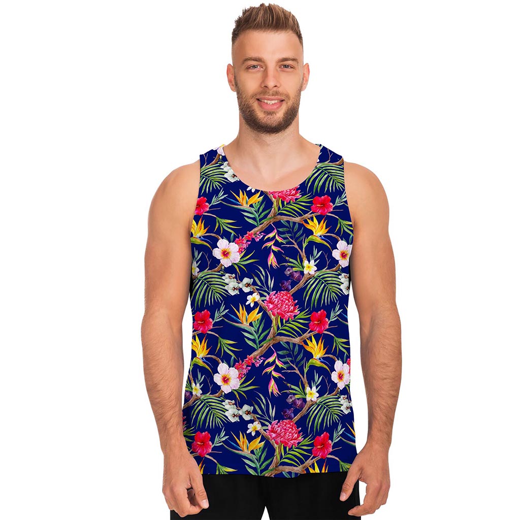 Watercolor Tropical Flower Pattern Print Men's Tank Top