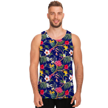 Watercolor Tropical Flower Pattern Print Men's Tank Top