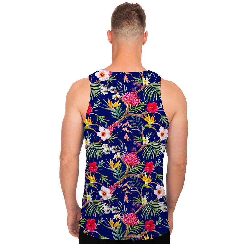 Watercolor Tropical Flower Pattern Print Men's Tank Top