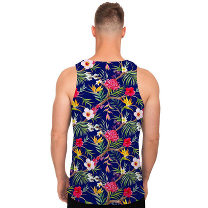 Watercolor Tropical Flower Pattern Print Men's Tank Top
