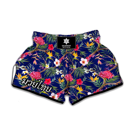 Watercolor Tropical Flower Pattern Print Muay Thai Boxing Shorts