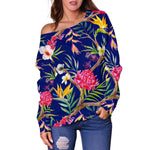 Watercolor Tropical Flower Pattern Print Off Shoulder Sweatshirt GearFrost