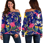 Watercolor Tropical Flower Pattern Print Off Shoulder Sweatshirt GearFrost