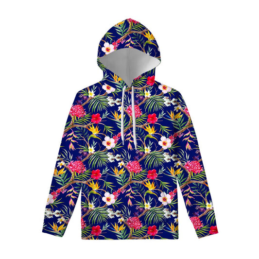 Watercolor Tropical Flower Pattern Print Pullover Hoodie