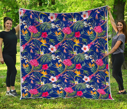 Watercolor Tropical Flower Pattern Print Quilt