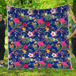 Watercolor Tropical Flower Pattern Print Quilt