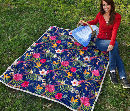 Watercolor Tropical Flower Pattern Print Quilt