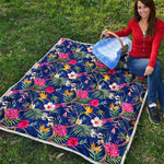 Watercolor Tropical Flower Pattern Print Quilt