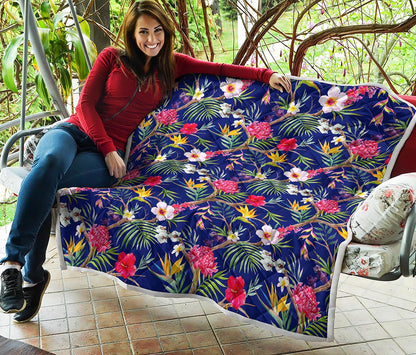 Watercolor Tropical Flower Pattern Print Quilt