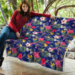 Watercolor Tropical Flower Pattern Print Quilt