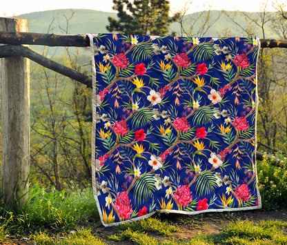 Watercolor Tropical Flower Pattern Print Quilt
