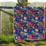 Watercolor Tropical Flower Pattern Print Quilt