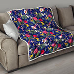 Watercolor Tropical Flower Pattern Print Quilt