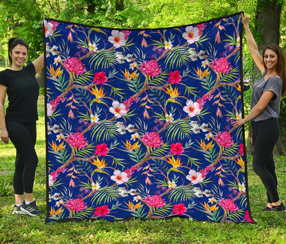 Watercolor Tropical Flower Pattern Print Quilt