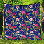 Watercolor Tropical Flower Pattern Print Quilt