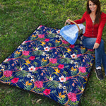 Watercolor Tropical Flower Pattern Print Quilt