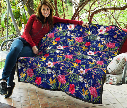 Watercolor Tropical Flower Pattern Print Quilt