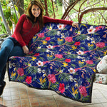 Watercolor Tropical Flower Pattern Print Quilt
