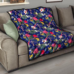 Watercolor Tropical Flower Pattern Print Quilt