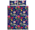 Watercolor Tropical Flower Pattern Print Quilt Bed Set