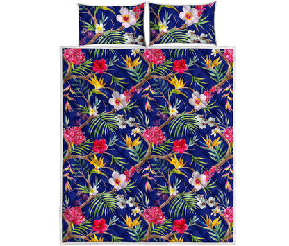 Watercolor Tropical Flower Pattern Print Quilt Bed Set