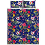 Watercolor Tropical Flower Pattern Print Quilt Bed Set