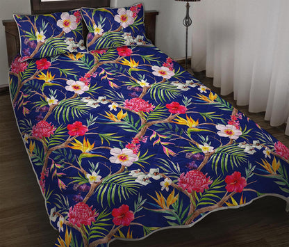 Watercolor Tropical Flower Pattern Print Quilt Bed Set