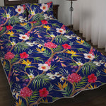 Watercolor Tropical Flower Pattern Print Quilt Bed Set