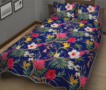 Watercolor Tropical Flower Pattern Print Quilt Bed Set