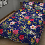 Watercolor Tropical Flower Pattern Print Quilt Bed Set