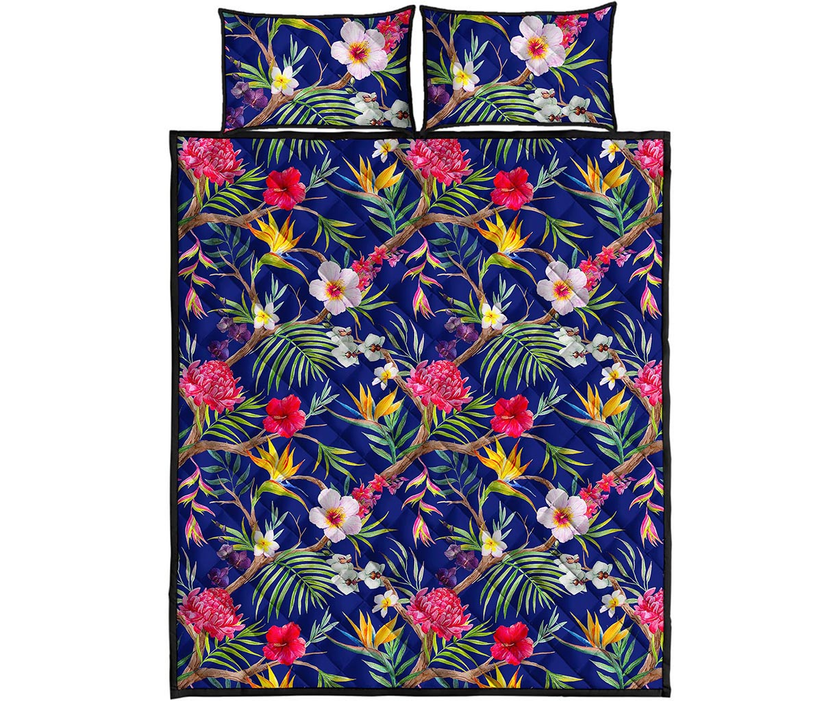 Watercolor Tropical Flower Pattern Print Quilt Bed Set