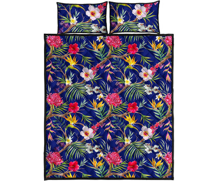 Watercolor Tropical Flower Pattern Print Quilt Bed Set