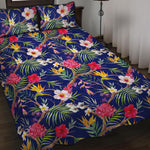 Watercolor Tropical Flower Pattern Print Quilt Bed Set