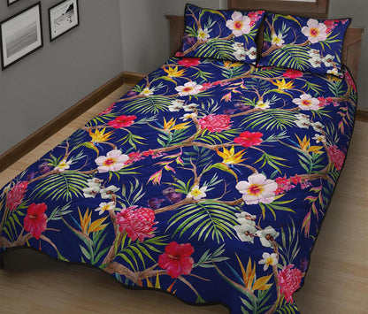 Watercolor Tropical Flower Pattern Print Quilt Bed Set
