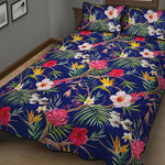 Watercolor Tropical Flower Pattern Print Quilt Bed Set