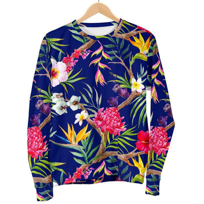 Watercolor Tropical Flower Pattern Print Women's Crewneck Sweatshirt GearFrost