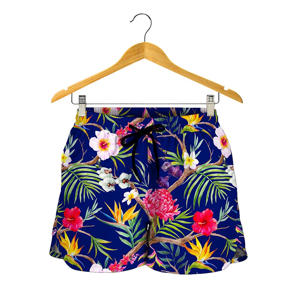 Watercolor Tropical Flower Pattern Print Women's Shorts
