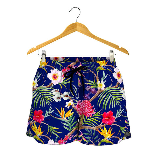 Watercolor Tropical Flower Pattern Print Women's Shorts