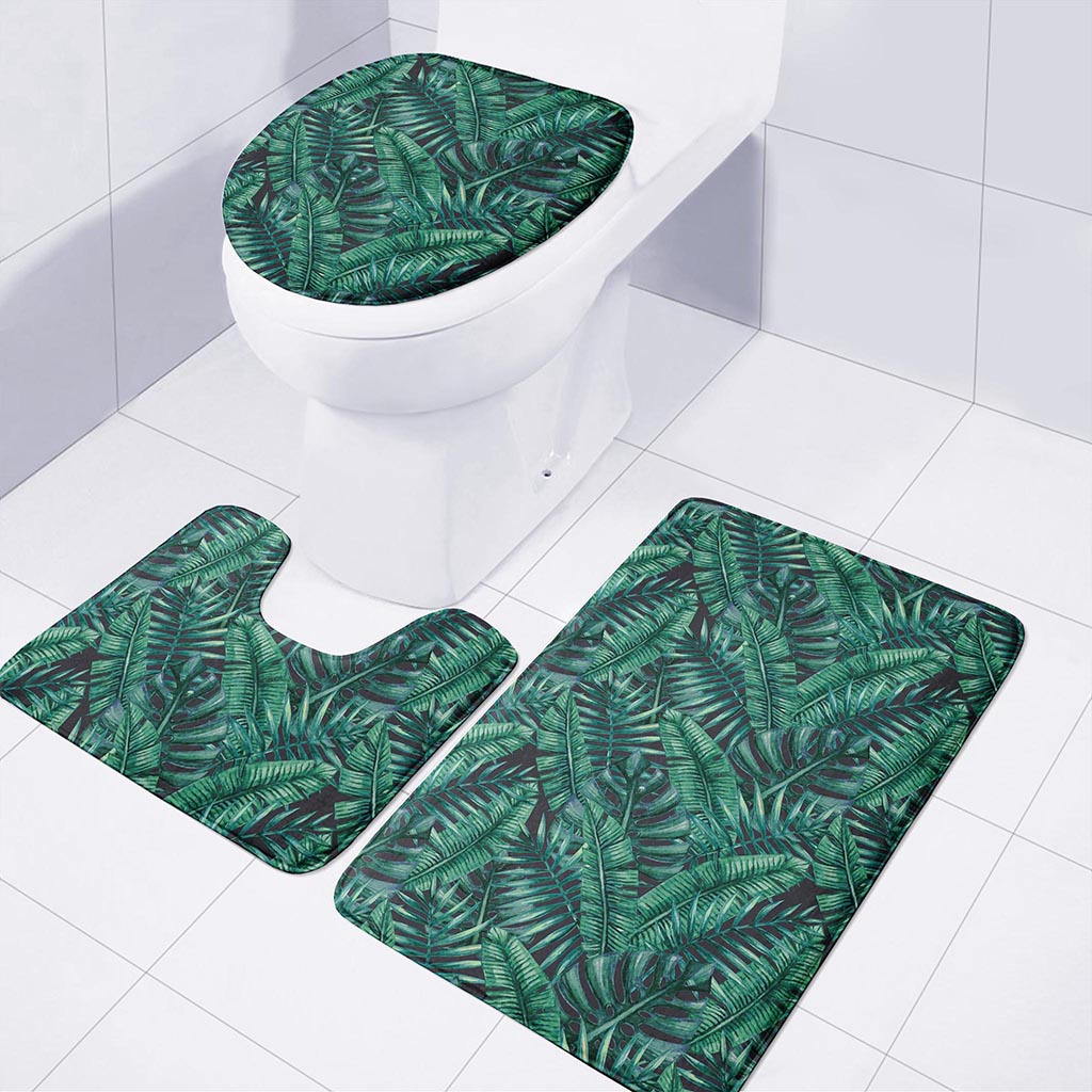 Watercolor Tropical Leaf Pattern Print 3 Piece Bath Mat Set