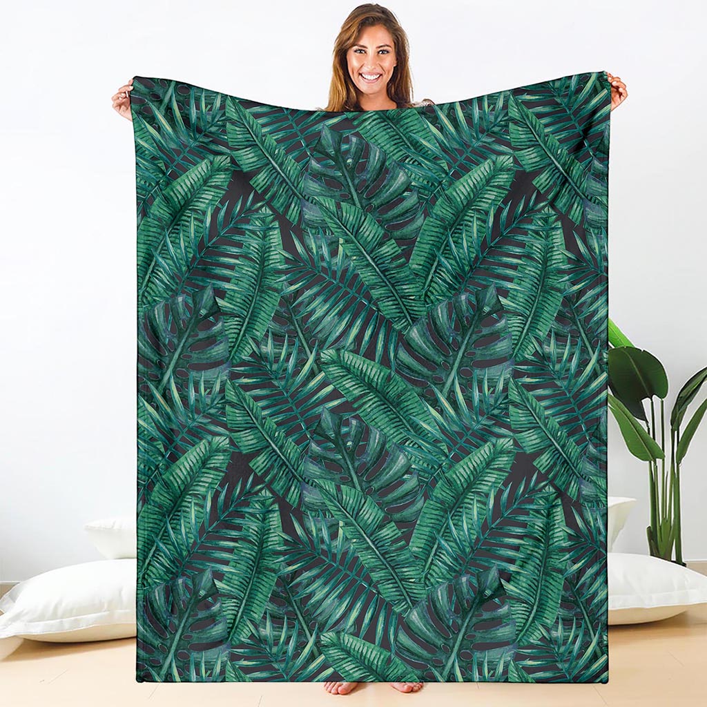 Watercolor Tropical Leaf Pattern Print Blanket