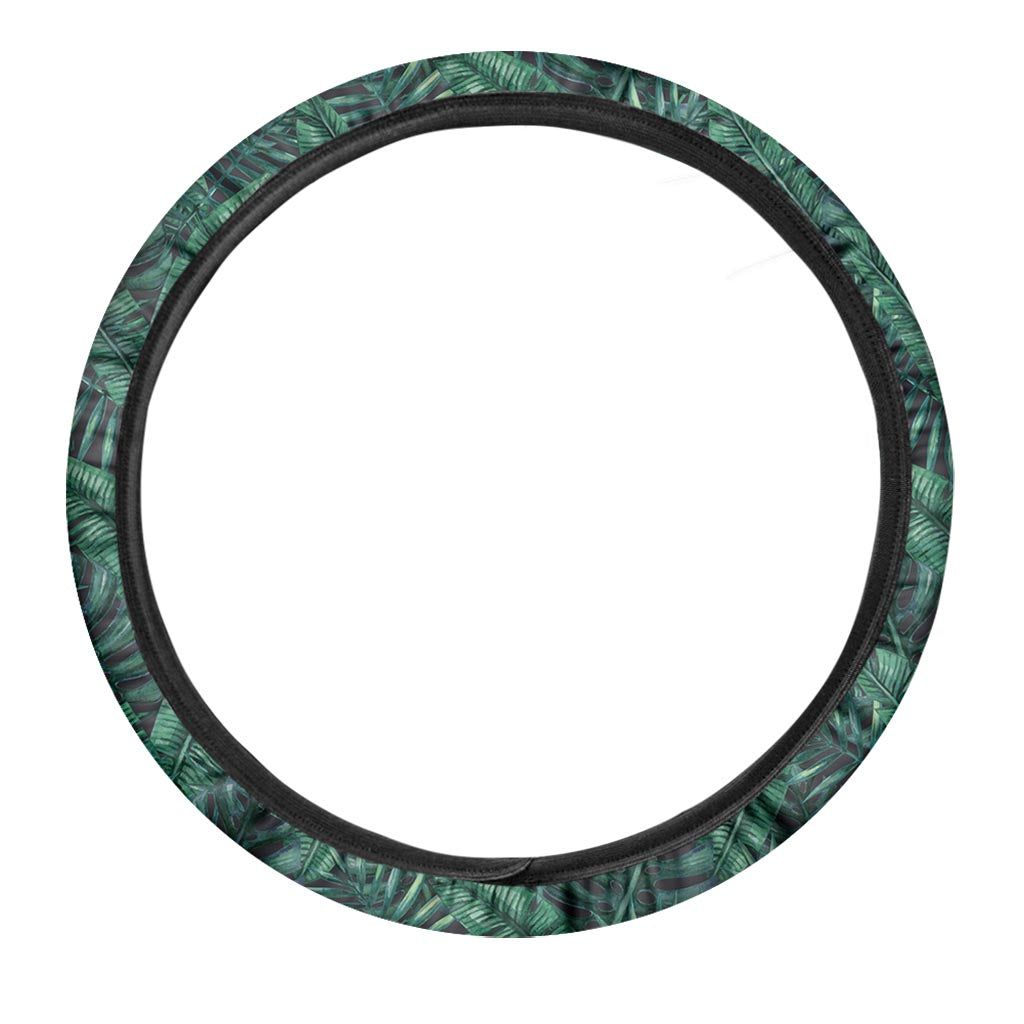 Watercolor Tropical Leaf Pattern Print Car Steering Wheel Cover
