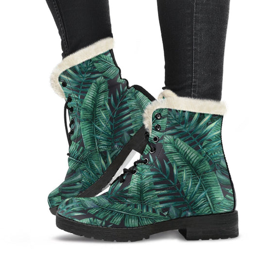 Watercolor Tropical Leaf Pattern Print Comfy Boots GearFrost