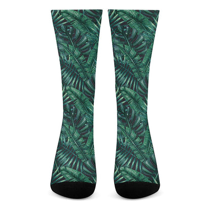 Watercolor Tropical Leaf Pattern Print Crew Socks