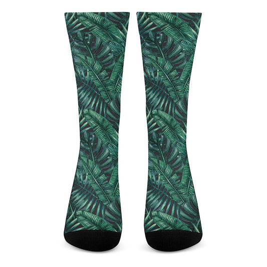Watercolor Tropical Leaf Pattern Print Crew Socks