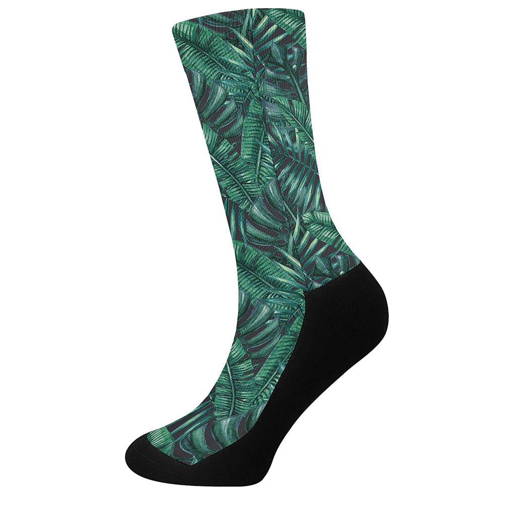 Watercolor Tropical Leaf Pattern Print Crew Socks