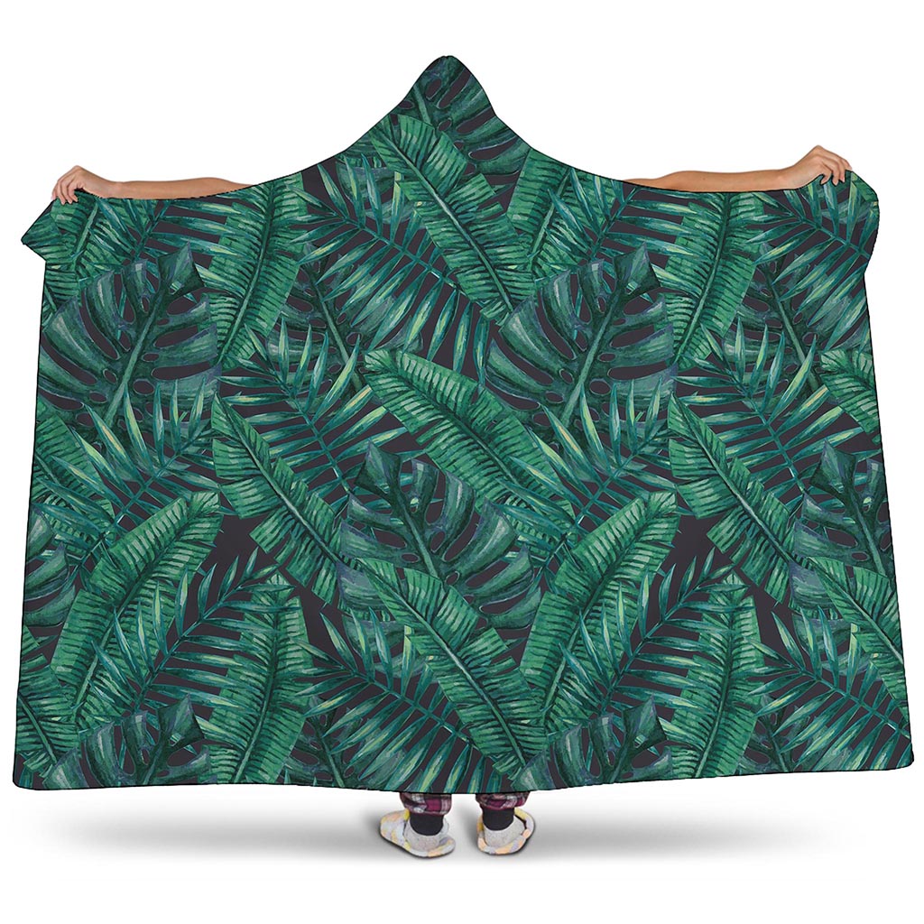Watercolor Tropical Leaf Pattern Print Hooded Blanket