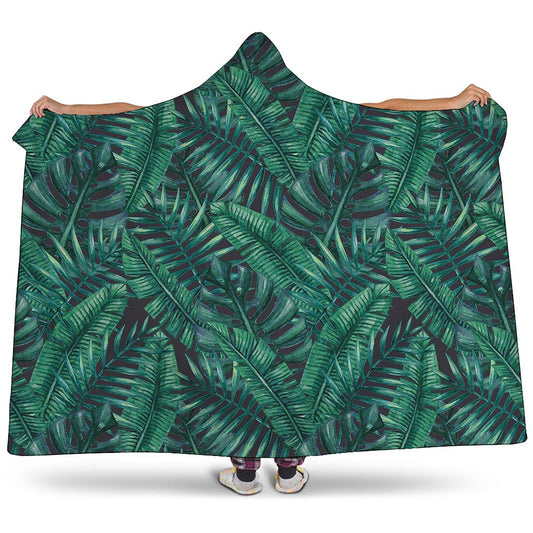 Watercolor Tropical Leaf Pattern Print Hooded Blanket