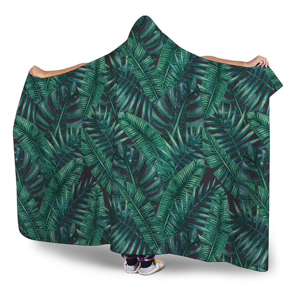 Watercolor Tropical Leaf Pattern Print Hooded Blanket
