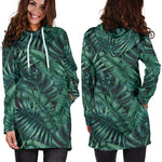 Watercolor Tropical Leaf Pattern Print Hoodie Dress GearFrost